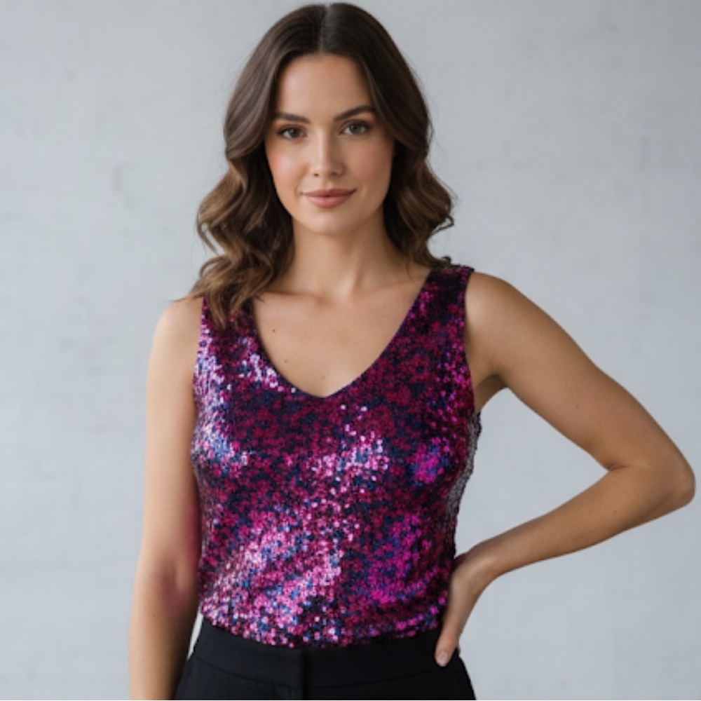 NWT Vibrant Pink and Purple Sequin Top